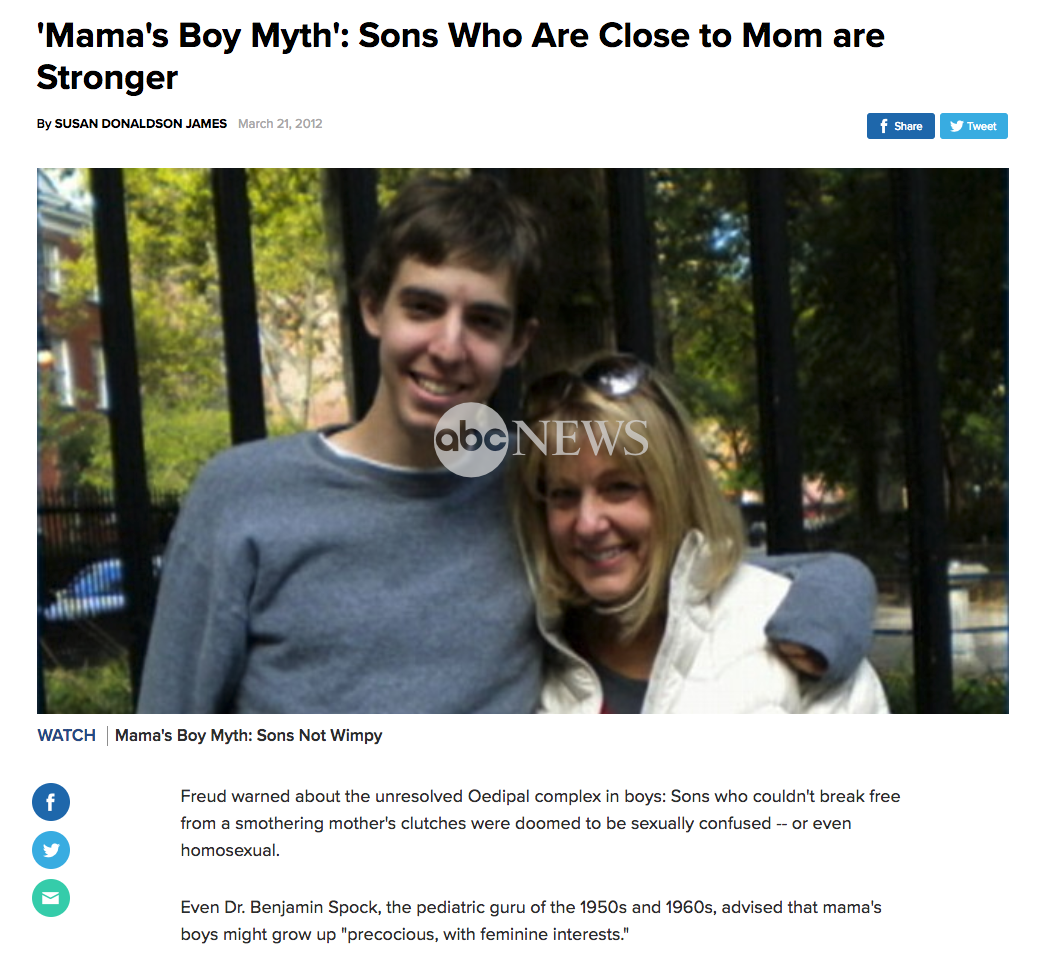 ABC News – Mama’s Boy Myth’: Sons Who Are Close to Mom are Stronger