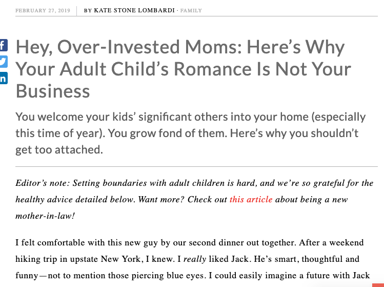 Next Tribe: Hey Over-Invested Mom – Your Adult Child’s Romance is Not Your Business