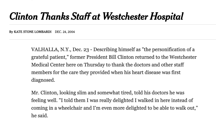 Clinton Thanks Staff at Westchester Hospital