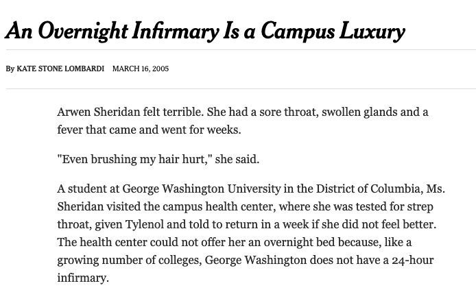 An Overnight Infirmary Is A Campus Luxury