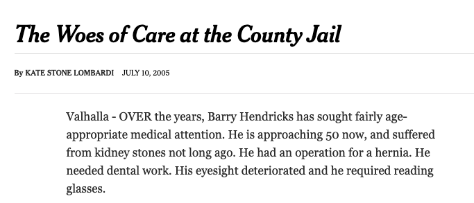 Woes of Care at County Jail