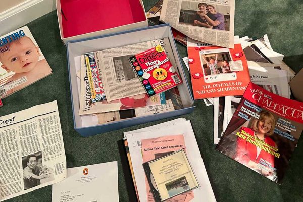 Photo of newspaper and magazine clippings