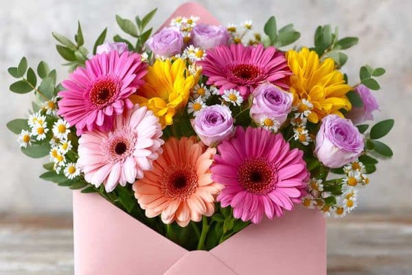 Photo of flowers in an envelope